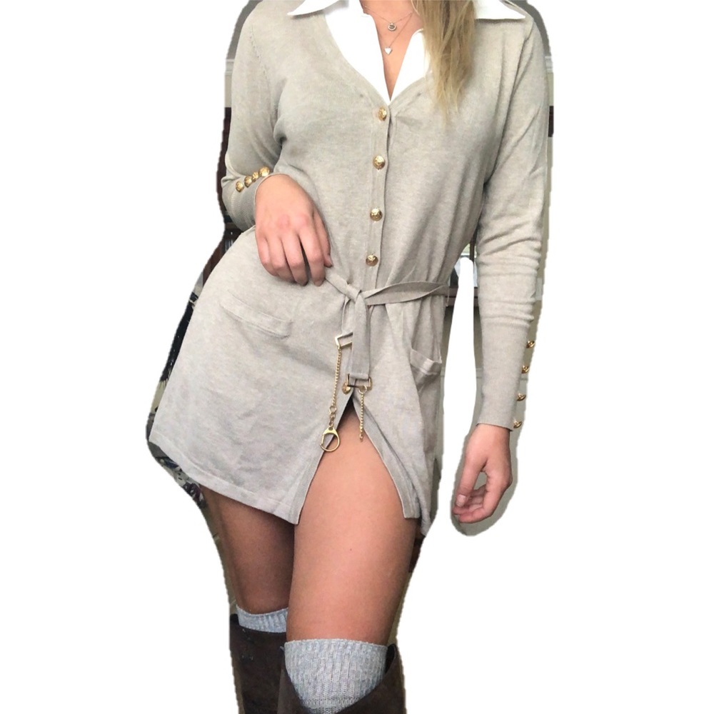 Sweater Dress with Built-In Button Up